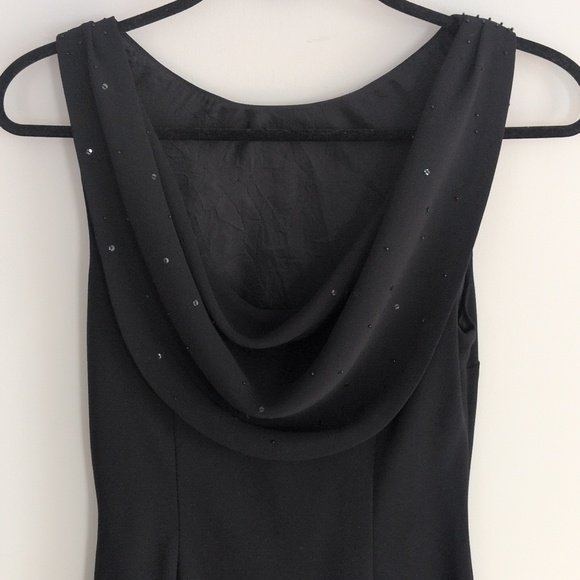 Vintage LBD Drape Cowl Back Beaded Cocktail Dress Black Sleeveless Midi - Picture 5 of 7